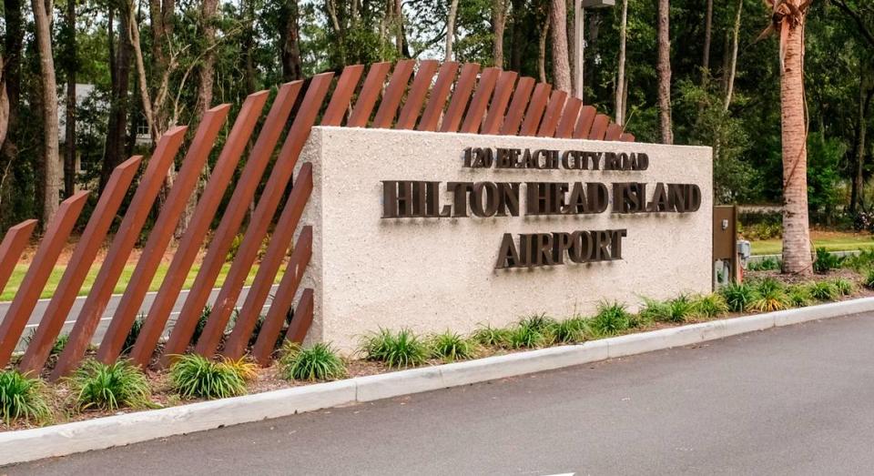 The entrance to the Hilton Head Island Airport, as photographed in November, 2020, located on Beach City Road on Hilton Head.