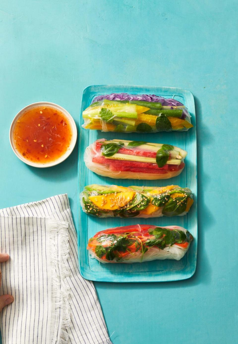 rice paper rolls with vegetables inside