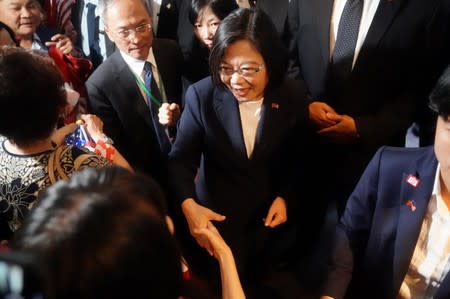 Taiwan's President Tsai Ing-wen arrives at the hotel where she is supposed to stay during her visit in the Manhattan borough of New York