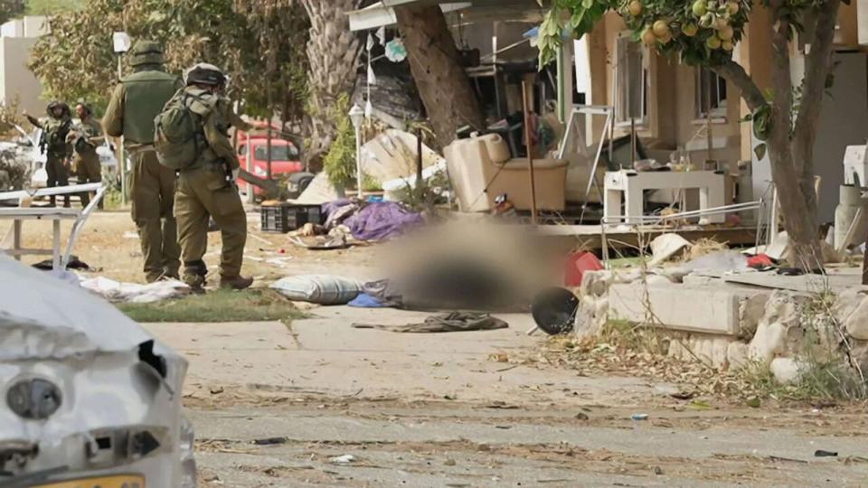 PHOTO: ABC's Matt Gutman reports from a kibbutz in Kfar Aza, Israel, Oct. 10, 2023, where militants attacked, and killed scores of people days earlier. (ABC News)