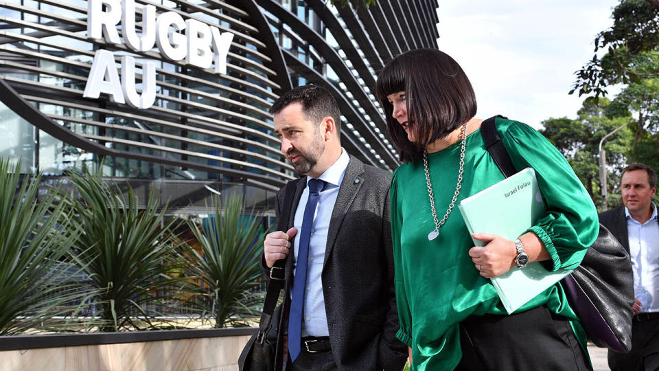 Rugby Australia chief Raelene Castle (R) and Andrew Hore (L). (Image: SAEED KHAN/AFP/Getty Images)