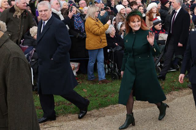 <p>ADRIAN DENNIS/AFP via Getty</p> Prince Andrew and Sarah Ferguson on Dec. 25, 2023.