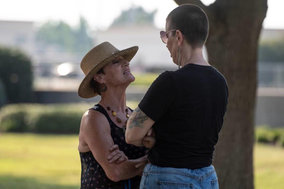 A passerby who was opposed to the protest talks to Mississippi Rising Coalition president Lea Campbell, who was leading the protest, during a protest against the Supreme Court Dobbs vs Jackson Women’s Health decision that reversed Roe vs Wade outside Dan M. Russell Jr. Courthouse in Gulfport on Friday, June 24, 2022.