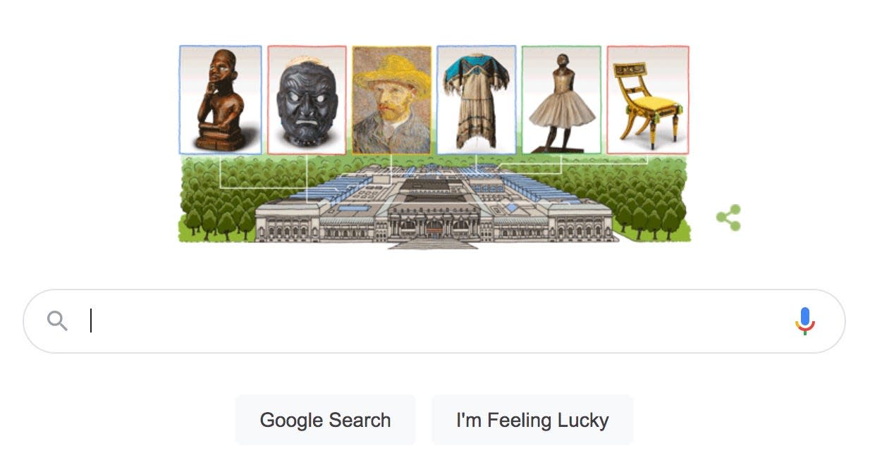 A screenshot of the Google doodle honoring the anniversary of the Metropolitan Museum of Art.
