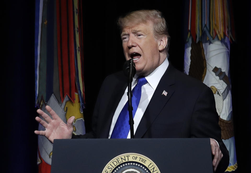 President Donald Trump speaks about American missile defense doctrine, Thursday, Jan 17, 2019, at the Pentagon. (AP Photo/ Evan Vucci)