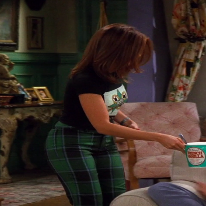 Rachel wearing pants and a T-shirt