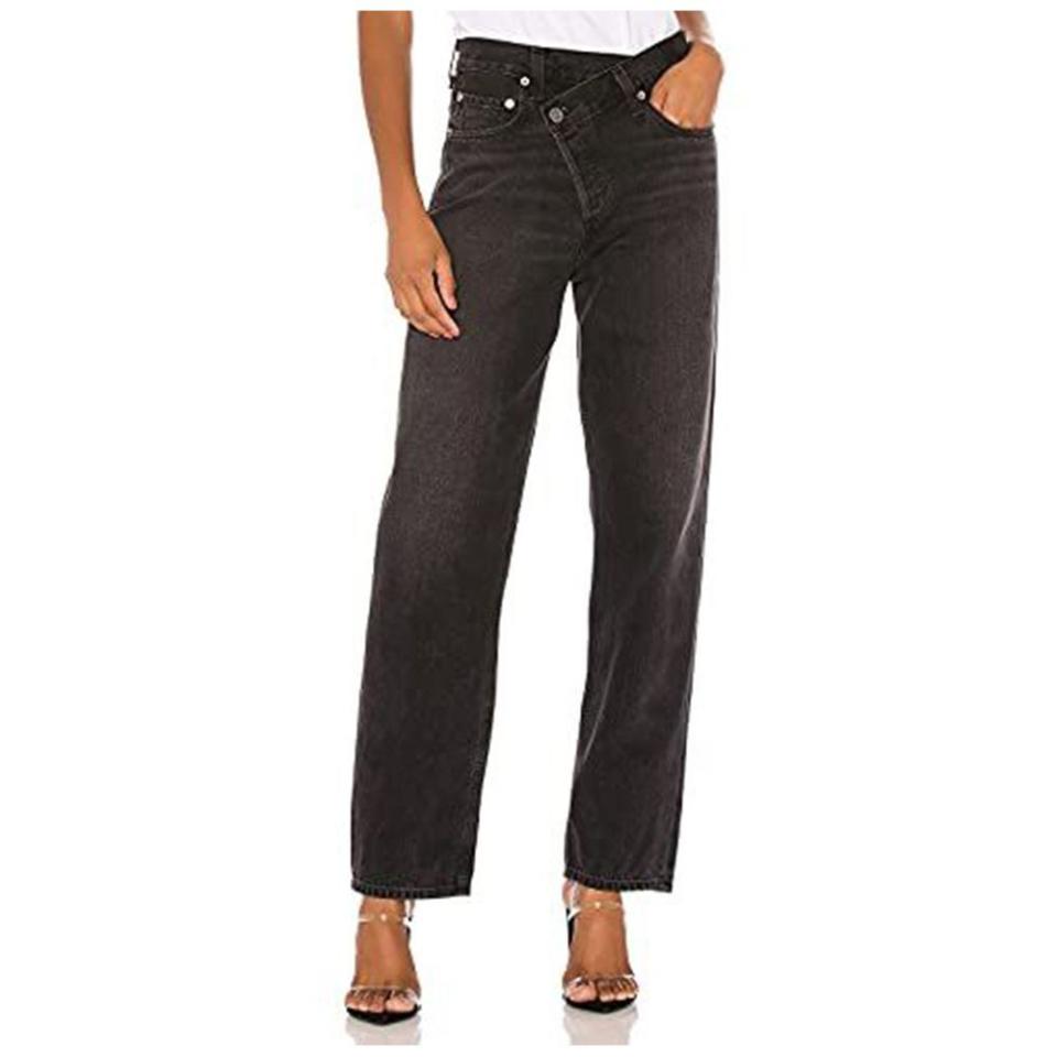 2) HDLTE Baggy Cross-Over Asymmetric High Waist Boyfriend Jean