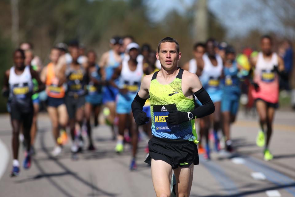 CJ Albertson at the Boston Marathon.