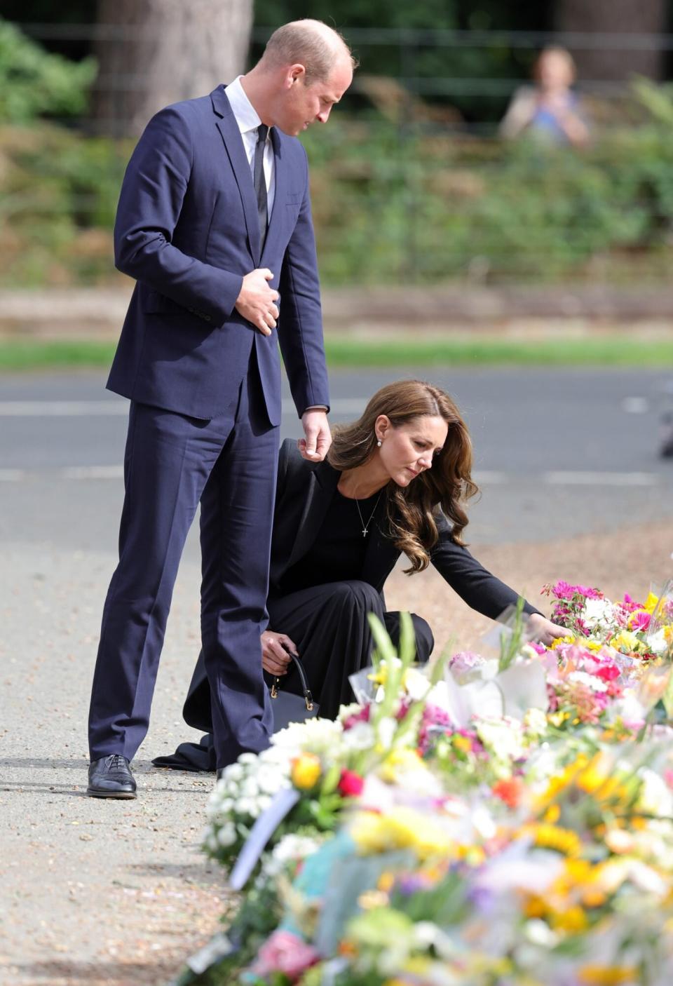 Prince William, Prince of Wales and Catherine, Princess of Wales view floral tributes at Sandringham