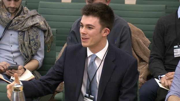 Vlogger Jack Edwards tells the House of Commons select committee about the danger of ‘falling down rabbit holes’ while gaming. (House of Commons)
