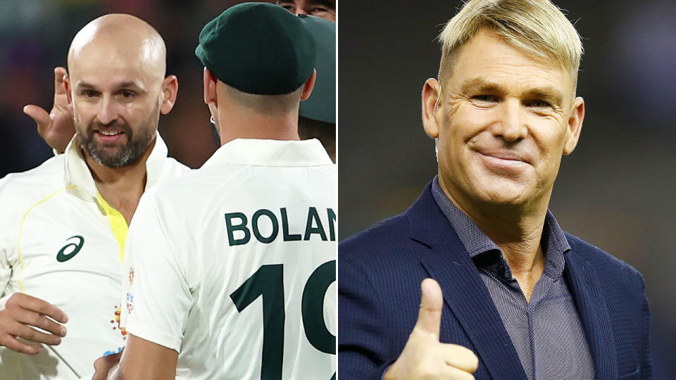 Pictured left to right, Nathan Lyon and the late Shane Warne.