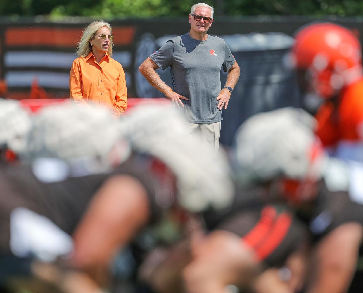 Browns owners Dee and Jimmy Haslam watch training camp, Thursday, July 28, 2022 in Berea.