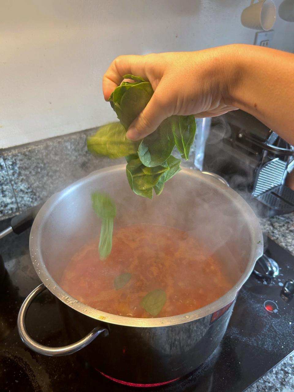 Adding spinach to Ina Garten's winter minestrone soup