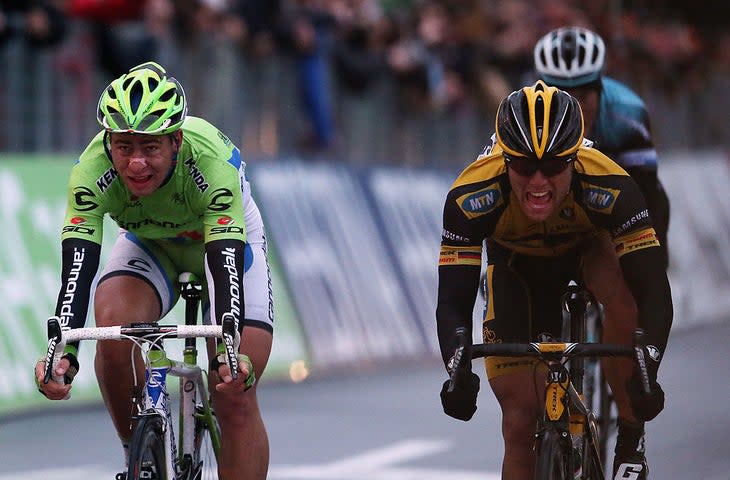 <span class="article__caption">Peter Sagan twice finished second, shown here in 2013, and will race his last San Remo on Saturday.</span> (Photo: Bryn Lennon/Getty Images)