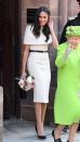 <p>The Duchess went for a <a href="https://www.net-a-porter.com/gb/en/Shop/Designers/Givenchy?pn=1&npp=60&image_view=product&dScroll=0" rel="nofollow noopener" target="_blank" data-ylk="slk:Givenchy;elm:context_link;itc:0;sec:content-canvas" class="link ">Givenchy</a> dress, complete with removable cape, to visit Cheshire with the Queen.</p>