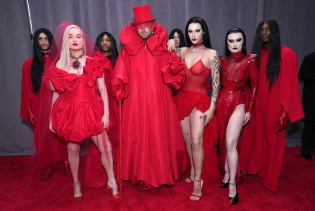 Kim Petras (front left) Sam Smith, Violet Chachki and Gottmik attend the 65th Grammy Awards in Los Angeles.