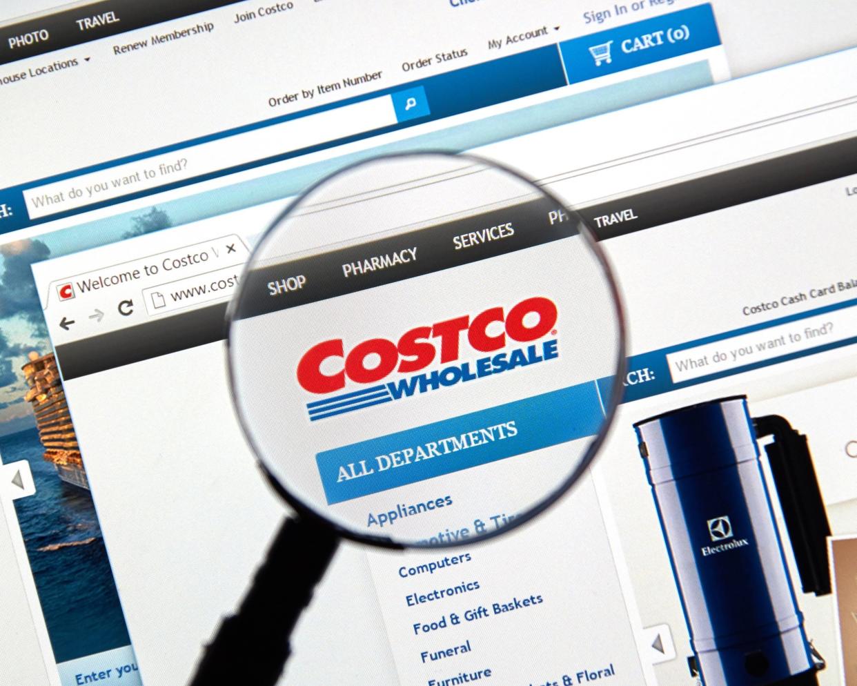 Costco web page under magnifying glass