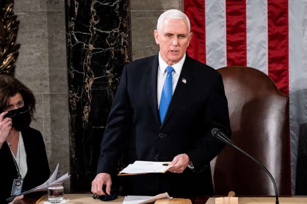 PHOTO: Vice President Mike Pence presides over a joint session of Congress on Jan. 06, 2021, in Washington, D.C. (Erin Schaff/Pool via Getty Images, FILE)