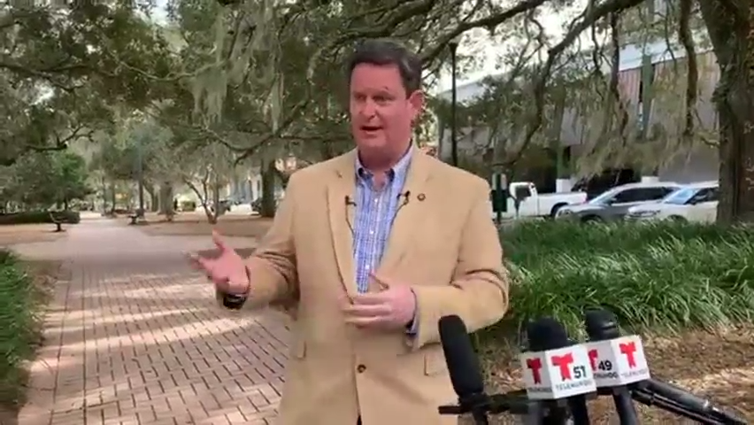 Tallahassee Mayor John Dailey spoke in downtown Tallahassee Sunday to answer questions after the Florida Capitol was largely quiet in the morning.