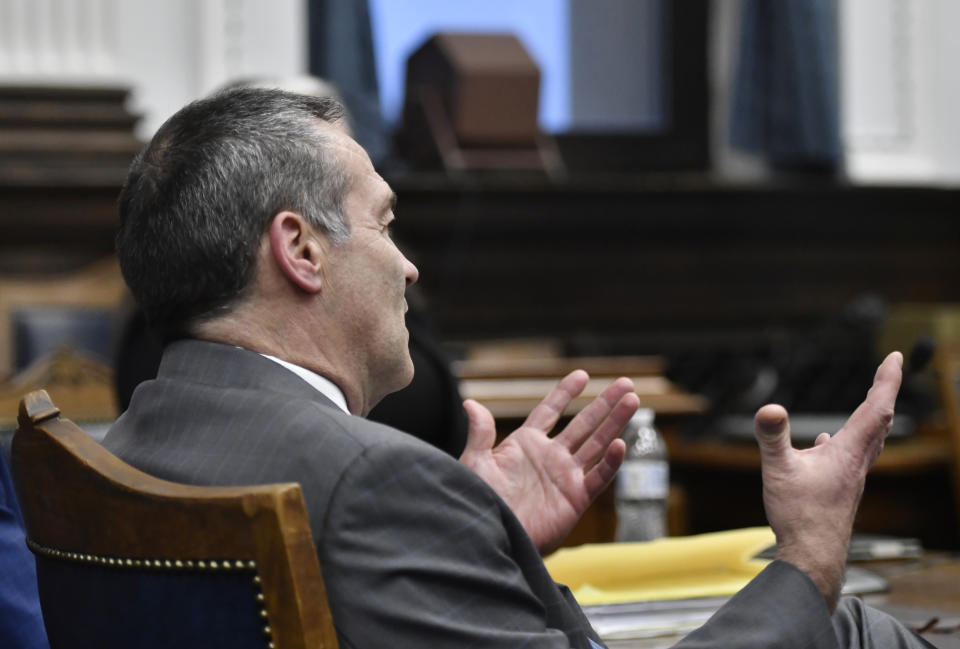 Mark Richards, Kyle Rittenhouse's lead attorney, talks about how letting the jury take home the jury instructions may not be a good idea during Rittenhouse's trial at the Kenosha County Courthouse in Kenosha, Wis., on Thursday, Nov. 18, 2021. (Sean Krajacic/The Kenosha News via AP, Pool)