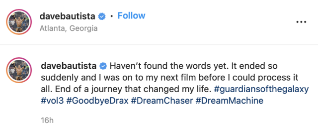 Dave Bautista, o Drax, diz que suas contas no Twitter e Instagram
