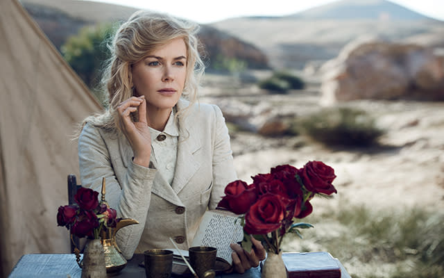 To call Nicole Kidman's <em>Queen of the Desert</em> themed photoshoot for <em>Vogue</em> beautiful is an understatement. The 48-year-old actress looks stunning in the pics shot by photographer Peter Lindbergh, celebrating her upcoming role in Werner Herzog's film <em> The Queen of the Desert</em> as revolutionary figure Gertrude Bell. Vogue <strong>WATCH: Nicole Kidman Makes Out With BFF Naomi Watts on Stage</strong> Vogue In the accompanying interview, the Australian star chats about her family life with husband Keith Urban and their daughters, 7-year-old Sunday Rose and 4-year-old Faith. "Keith and I always say, ' <em>We're</em> doing a play,' ' <em>We're</em> doing a tour,' because it is like that -- the family has to do it together," Kidman says. The two have been married since June 2006, and she's obviously still smitten to this day. During the interview she mentions a night out with the <em>American Idol</em> judge, where she watched her husband sing in an impromptu jam session. "I looked up at him at one point and I saw his tattoos and his foot going, and he had the guitar, and I was like, 'God, I love that man,'" she gushes. "I'm so glad I’m in this world.'" If it was up to the Oscar-winning actress, she'd have more kids with the 47-year-old country star. "I wish I could have met him much earlier and had way more children with him," she says bluntly. "But I didn’t. I mean, if I could have had two more children with him, that would have been just glorious. But as Keith says, 'The wanting mind, Nicole. Shut it down.'" The usually private actress says she sometimes talks so candidly about such personal topics as motherhood to help others. Aside from her daughters with Keith, Nicole has two adopted children -- Isabella Jane and Connor -- with her ex-husband, Tom Cruise. "I've experienced adoption. I've experienced birth with a genetic child. I've experienced surrogacy with a genetic child," she explains. "I speak openly about it because so many of my friends are discussing it. It’s important for other women to go, 'I get it!'" Nicole also lets the magazine into her rustic farm and home in Australia, participating in their popular 73 questions series. In the Q&A, Nicole says the best way to decompress is to "make love," and sporting a flowy white dress, shows a carefree side of herself rarely seen. "I can read here," Nicole adds about why she decided to live in Nashville as opposed to Hollywood. "I can write here. I can hike. I can take my kids to school. I can live the way I've always wanted to live ... A life. A real life." Vogue <strong>WATCH: Nicole Kidman Explains Marrying Keith Urban After Dating for Only a Month</strong> ET caught up with Keith in June, when he also gushed about Nicole. "I'm chasing her all the time," he admitted. "That's the way it should be." Watch below: