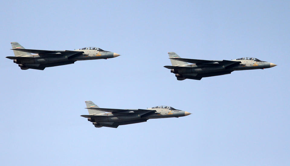 Iran's F-14 fighter jets fly during the annual Army Day military parade in Tehran on April 17, 2012. (Photo: Atta Kenare AFP/GettyImages)