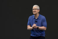 Apple CEO Tim Cook speaks during an announcement of new products on the Apple campus in Cupertino, Calif., Monday, June 10, 2024. (AP Photo/Jeff Chiu)