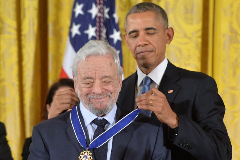 U.S. President Barack Obama awards the Medal of Freedom to composer Stephen Sondheim during a ceremony at the White House in Washington, in 2015. File Photo by Kevin Dietsch/UPI