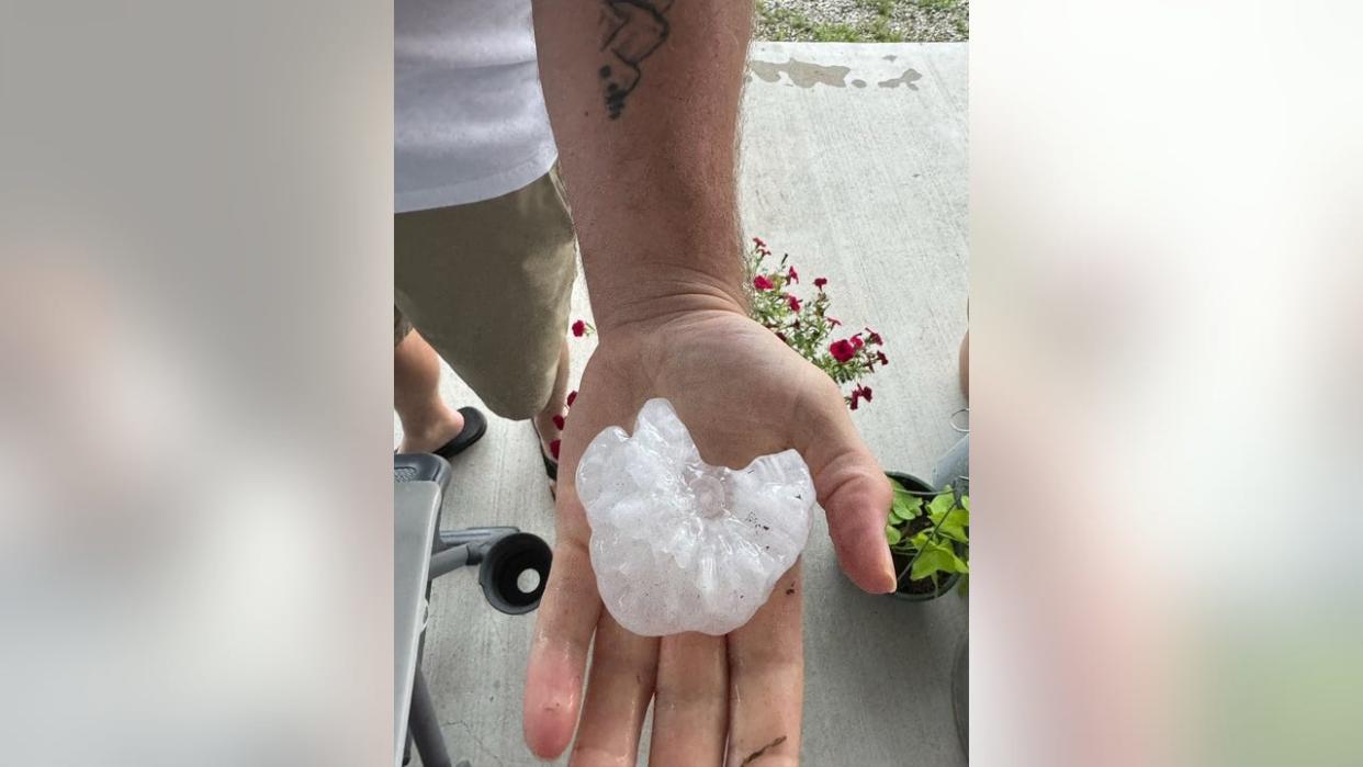 <div>Hail from six miles west of Dripping Springs at around 7 p.m.</div> <strong>(Katie Dailey)</strong>