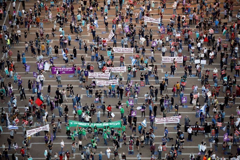 Protest against Israeli PM Netanyahu's plan to annex parts of West Bank, in Tel Aviv