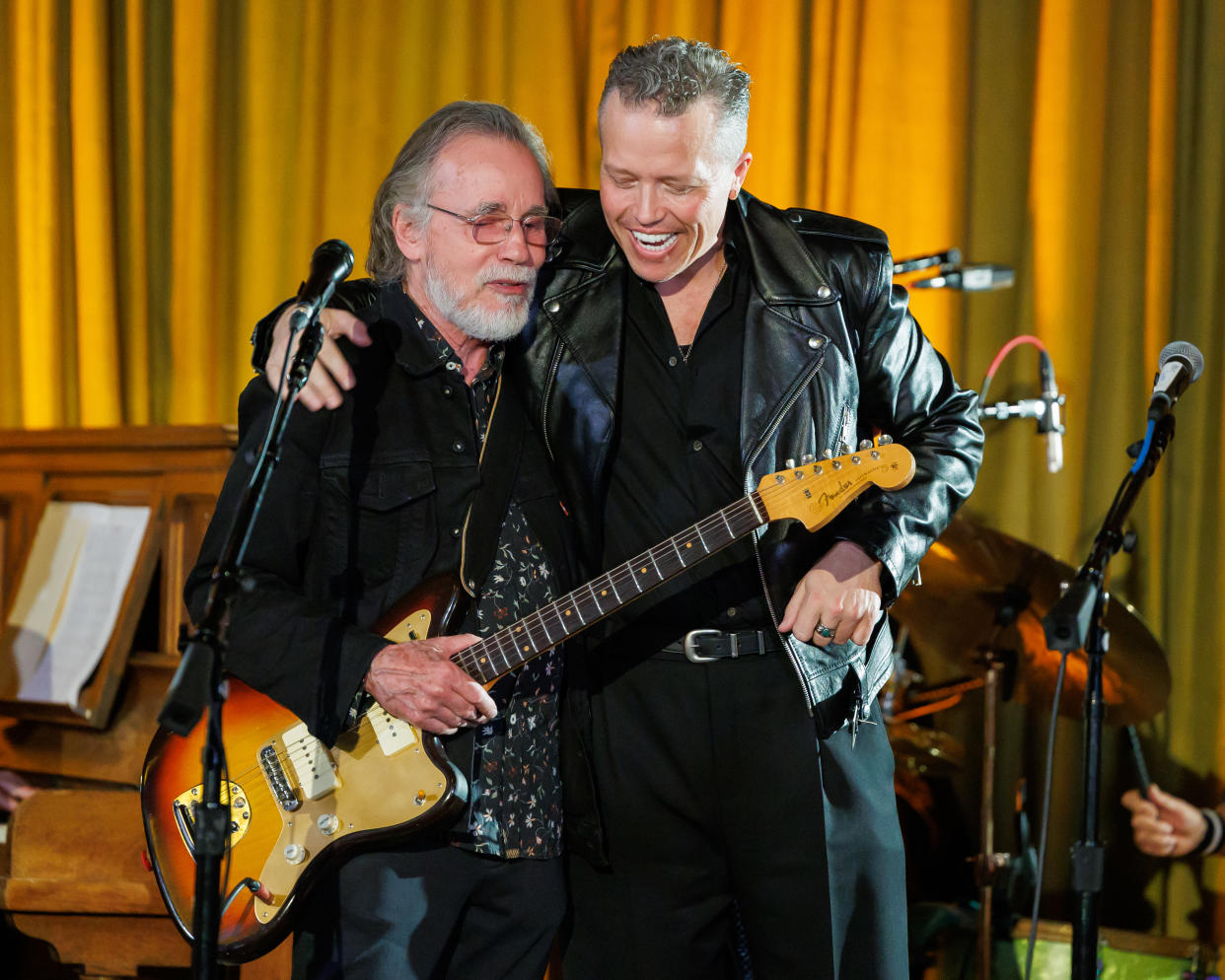 Jackson Browne and Jason Isbell at the Robbie Robertson Memorial Concert at The Village Studios on November 15, 2023 in Los Angeles, California.