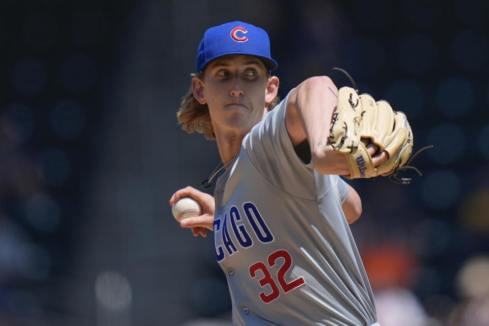 Chicago Cubs pitcher Ben Brown throws during the first inning of a baseball game against the New York Mets at Citi Field, Thursday, May 2, 2024, in New York. (AP Photo/Seth Wenig)