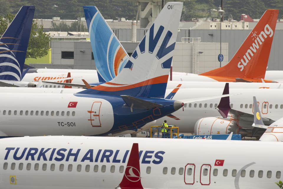 SEATTLE, WA - MAY 31: Boeing 737 MAX airplanes sit parked at a Boeing facility adjacent to King County International Airport, known as Boeing Field, on May 31, 2019 in Seattle, Washington.  Boeing 737 MAX airplanes have been grounded following two fatal crashes in which 346 passengers and crew were killed in October 2018 and March 2019. (Photo by David Ryder/Getty Images)