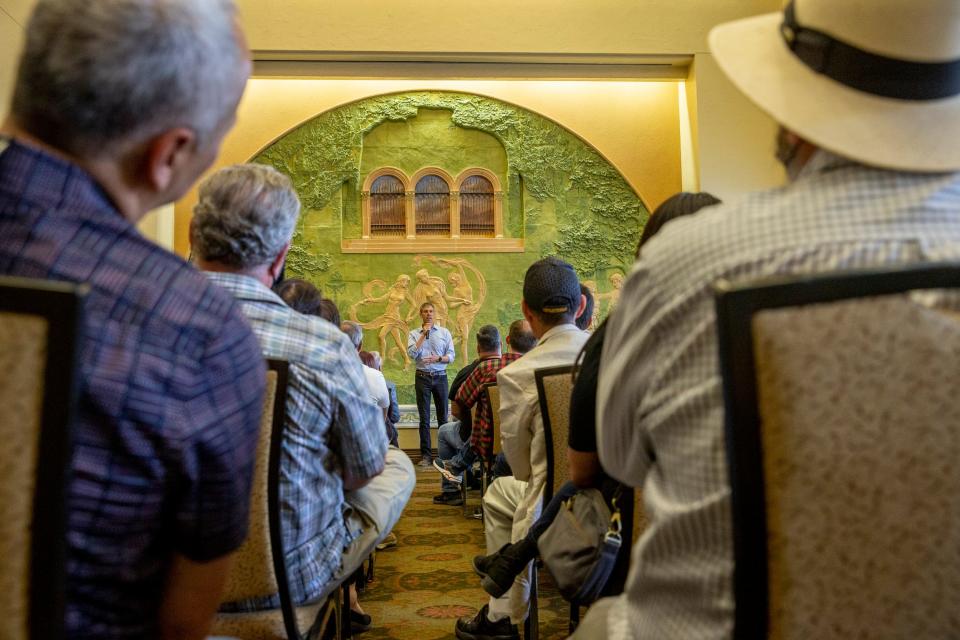 Democratic gubernatorial candidate Beto O'Rourke speaks at his "People of Texas" Town Hall held at El Paso Community Foundation on March 27, 2022.