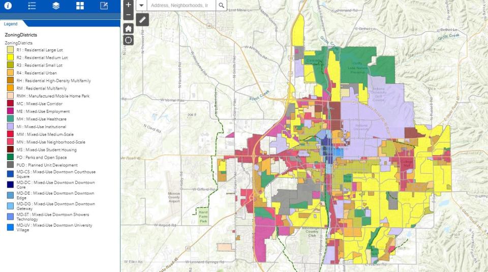 Bloomington's zoning map.