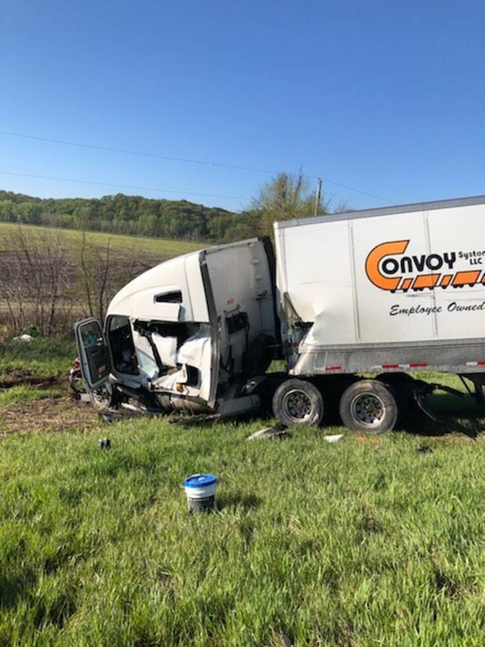 The driver of a utility truck was critically injured Friday morning when the truck collided with a semitruck along Interstate 435 in Kansas City, Kansas.