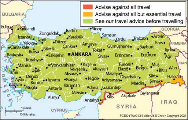 Current travel advice to different parts of Turkey