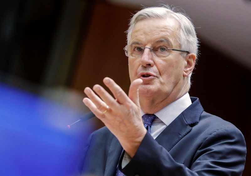 FILE PHOTO: EU chief Brexit negotiator Michel Barnier addresses the European Parliament in Brussels