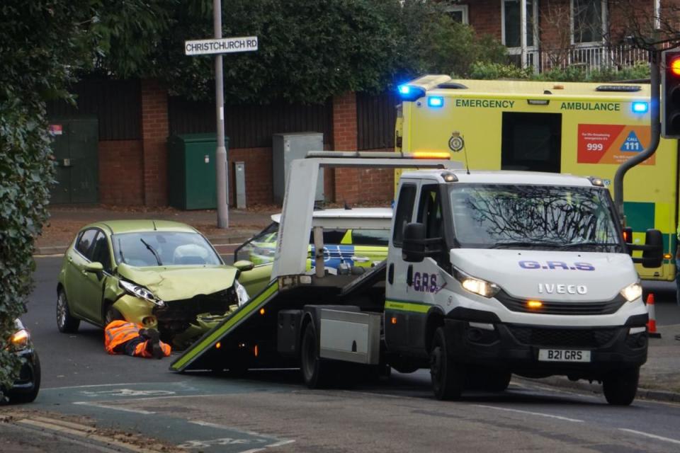 Emergency services attend crash on Old Christchurch Road, Bournemouth i(Image: Daily Echo)/i