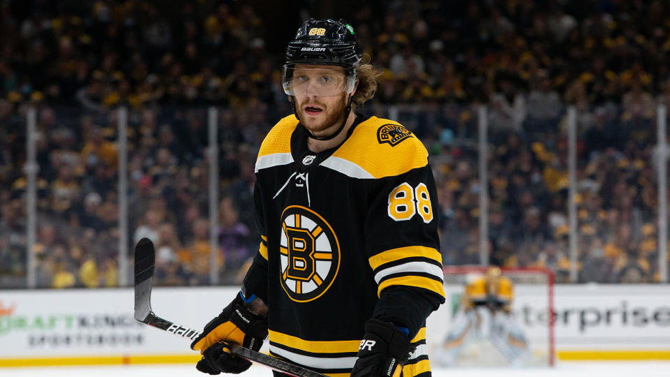 David Pastrnak announced the death of his newborn son on Monday. (Photo by Rich Gagnon/Getty Images)