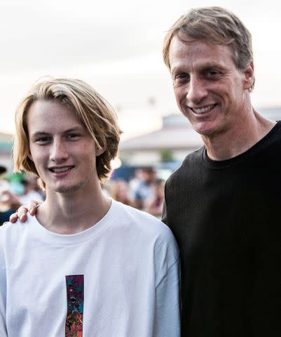 <p>Harmony Gerber/WireImage</p> Keegan Hawk and Tony Hawk attend 2019 KAABOO Del Mar on September 15, 2019 in Del Mar, California.