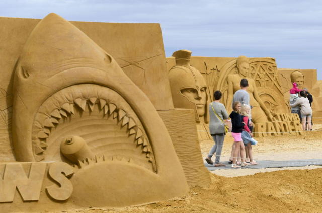 Building Disney Sand Sculptures on the Beach 
