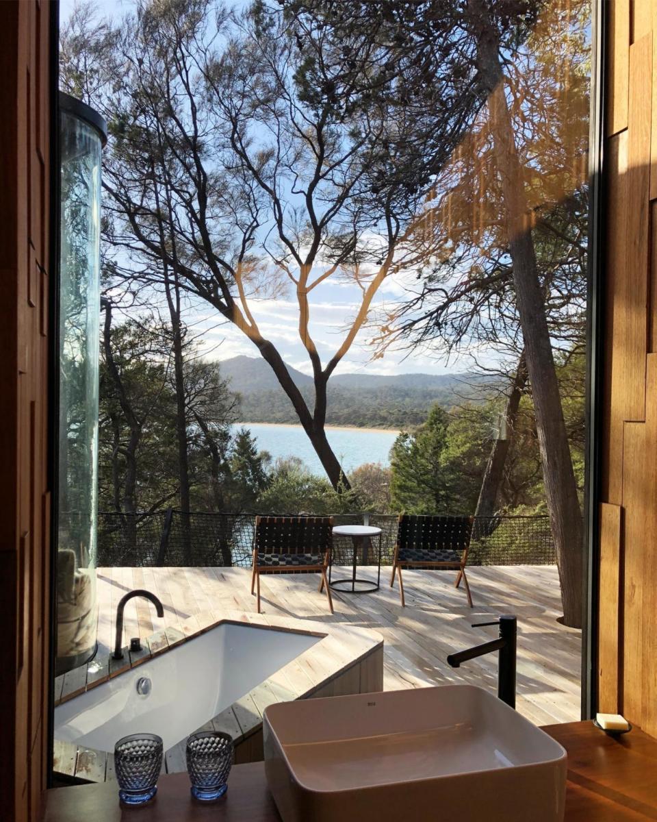 Looking out from the bathroom over your own private outdoor hot tub