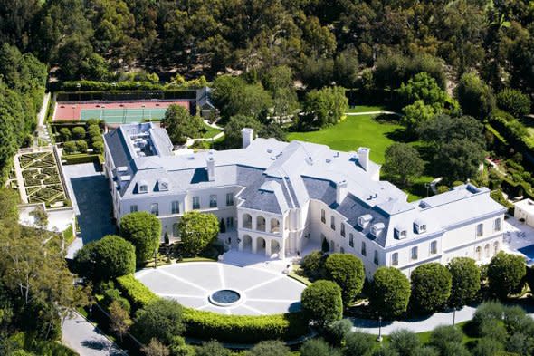 An aerial view of the house