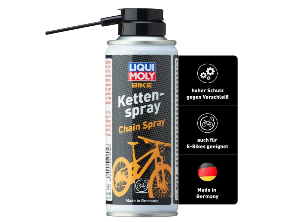 Das Kettenspray von Liqui Moly haftet gut und verhält sich neutral gegenüber Lacken und Kunststoffen. (Bild: Amazon)