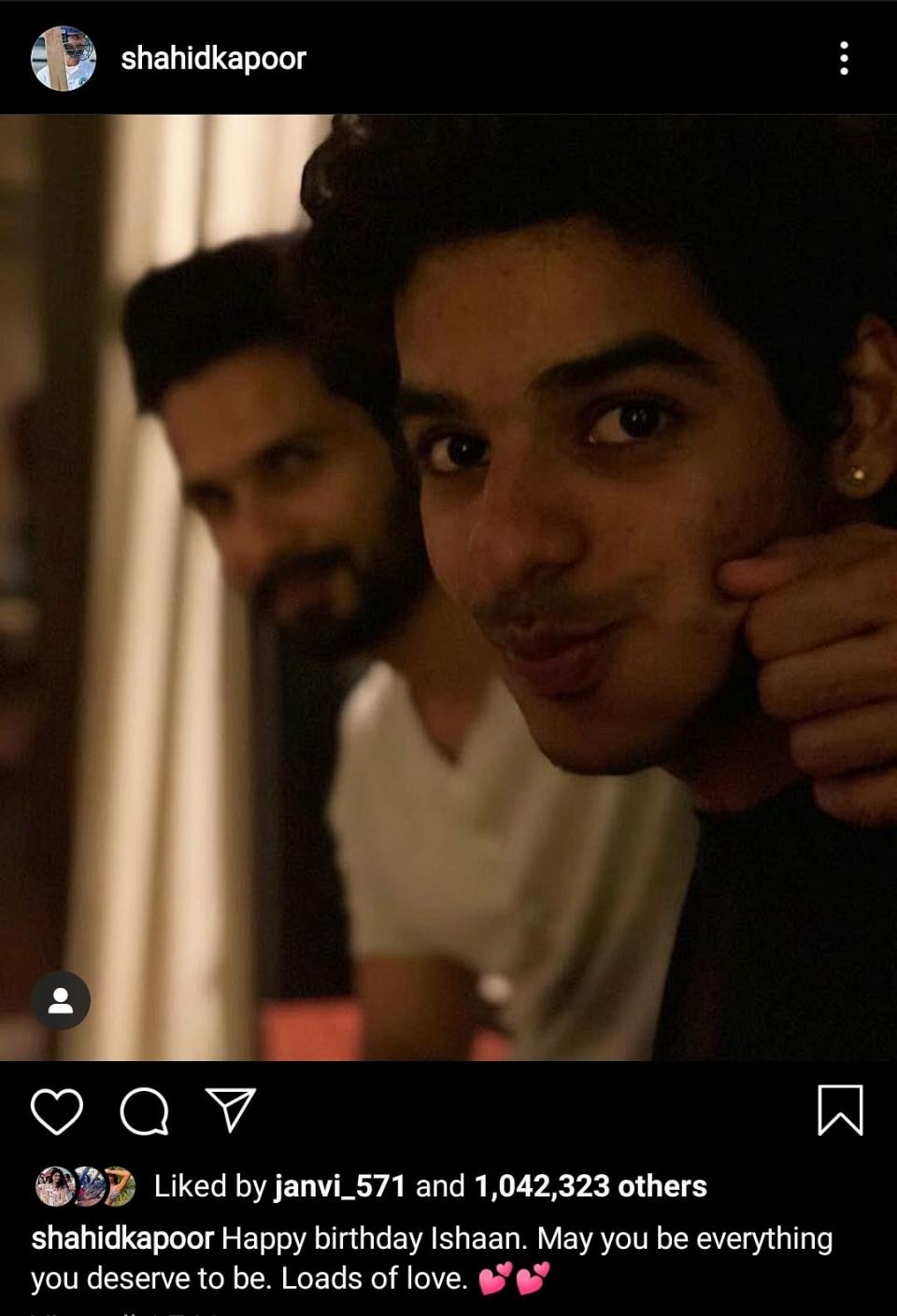 Shahid and Ishaan in an Instagram post for the latter's birthday