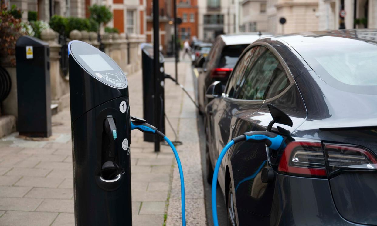 <span>An electric car being charged on a street in London. The UK was Europe’s biggest market over the first three months of 2023 for the first time, according to an independent analyst.</span><span>Photograph: Zeynep Demir Aslim/Alamy</span>