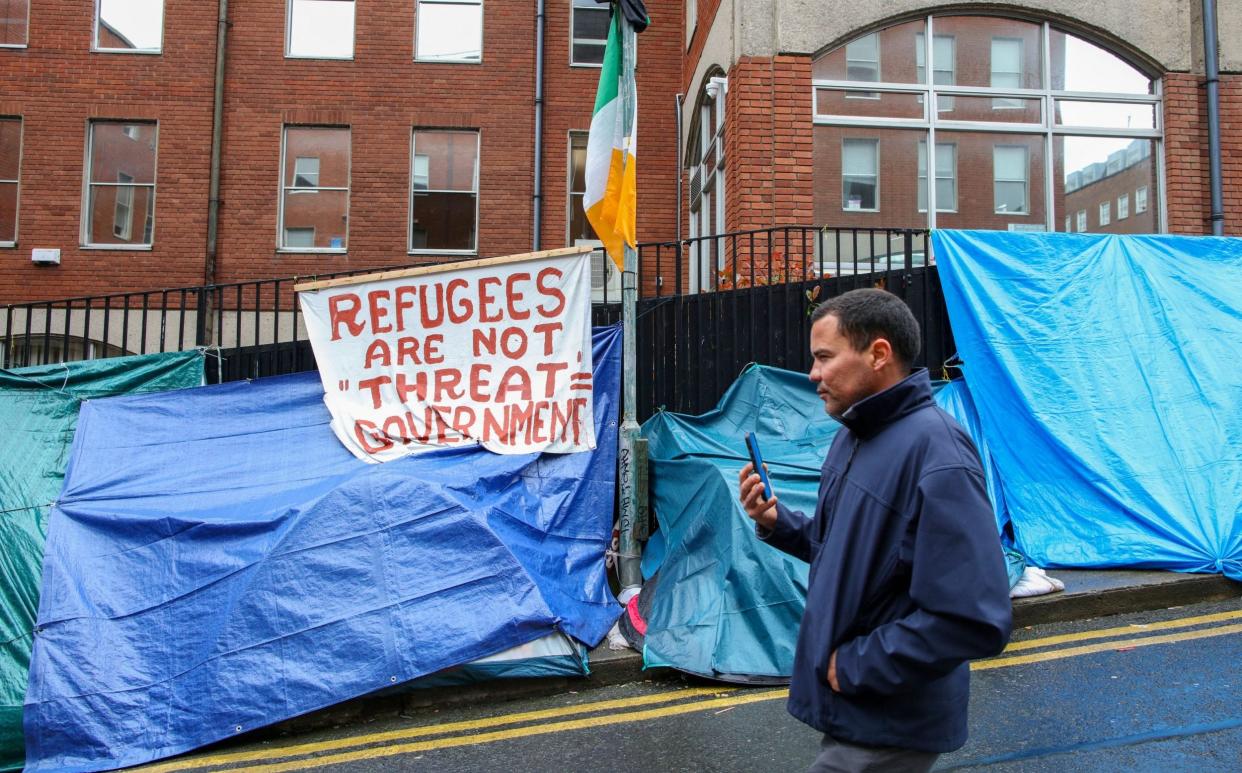 Asylum seekers have set up a tented village in Dublin earlier this year