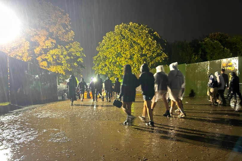 Heavy rain fell in Manchester last night turning Parklife into a 'mud bath'